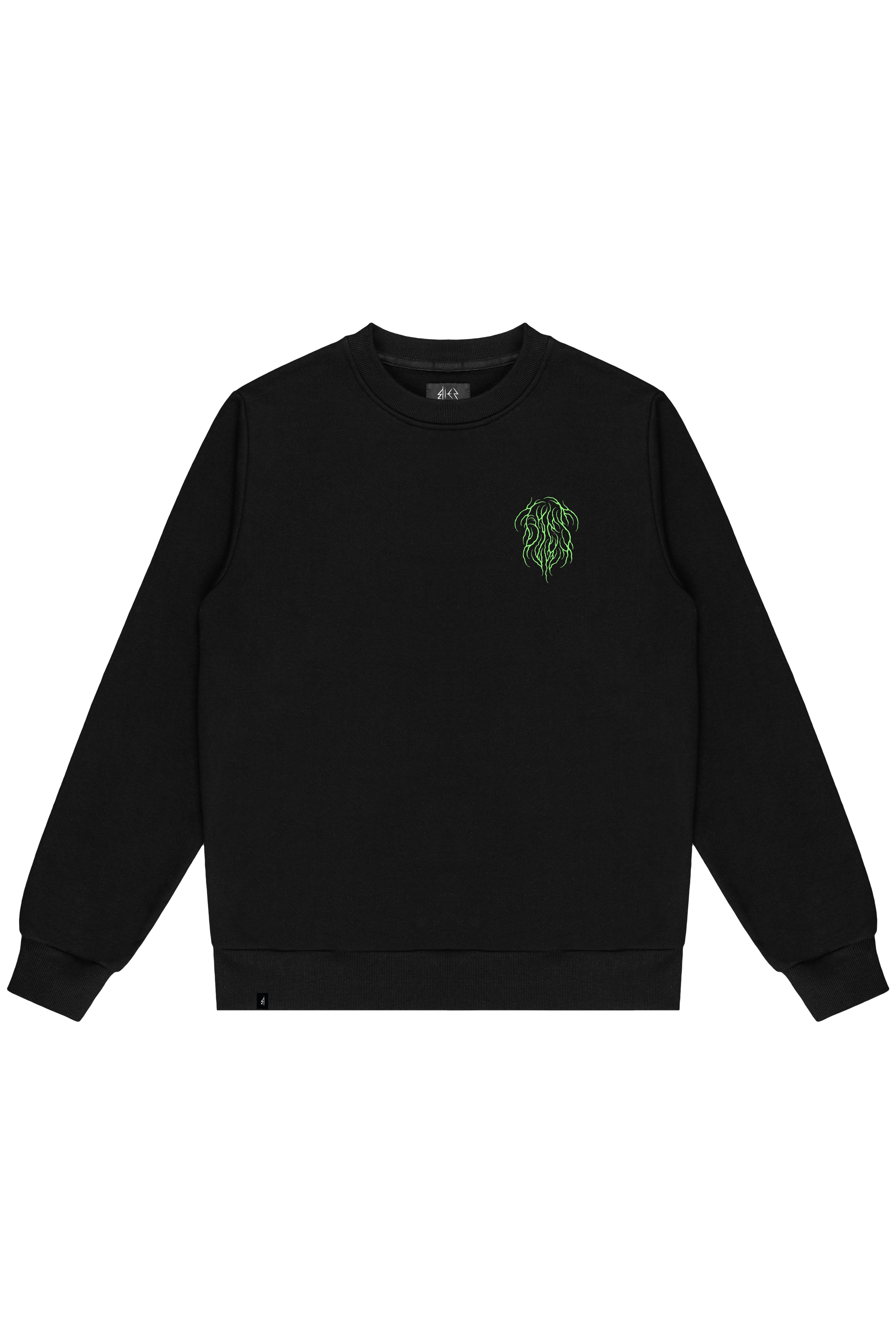 Bluza THE WATCHER CREW NECK - Goth & Rock, Nu Metal od Bies Clothing. Bawełna pętelkowa premium 440gsm, mroczny design. Idealny gotycki styl dla fanów alternatywnej mody, unisex goth clothing, gothic basics, rock fashion, nu metal.