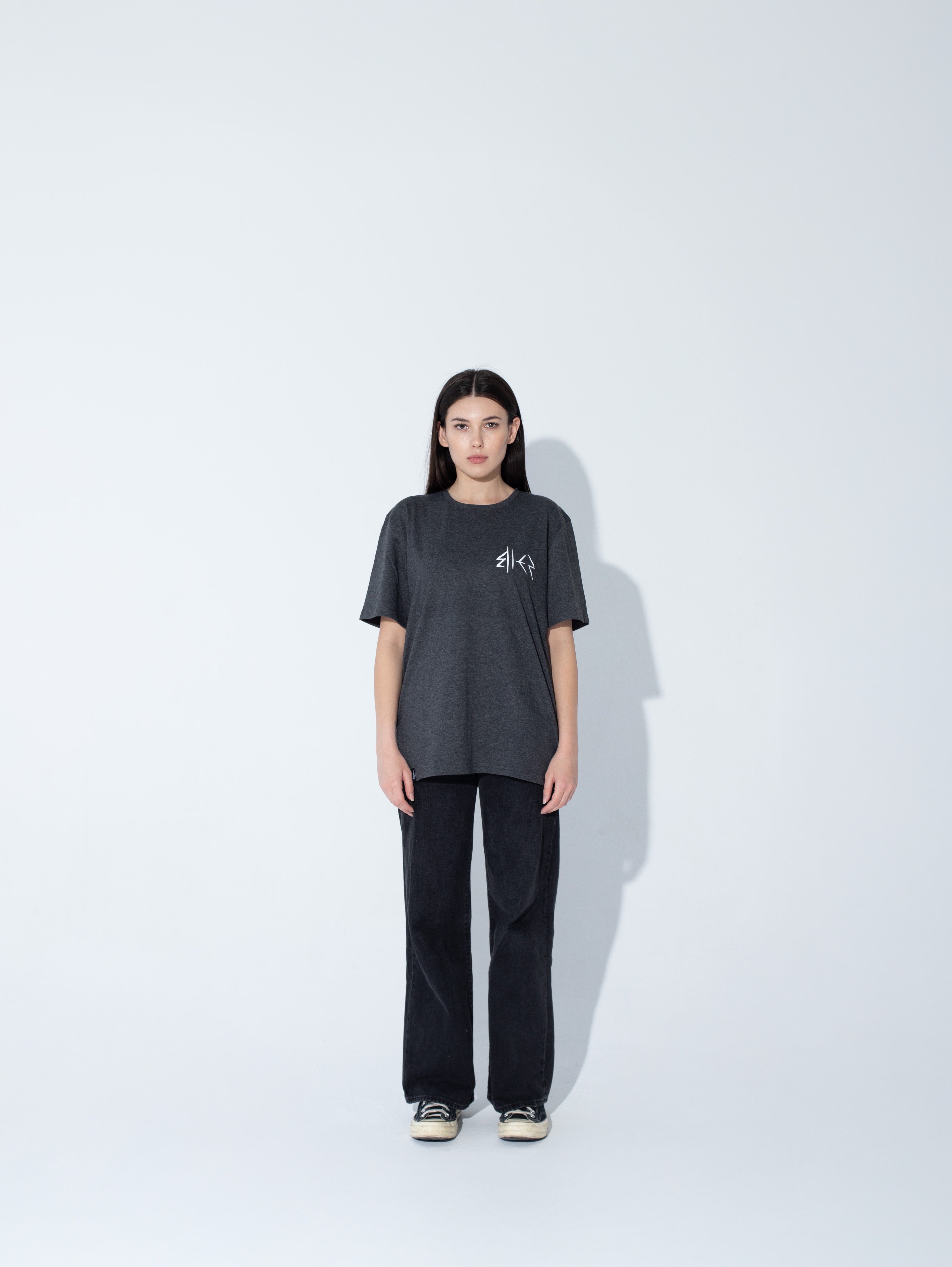 Szara Koszulka THE FOOL T-SHIRT - Goth & Rock, Nu Metal od Bies Clothing. Wysokiej jakości bawełna, mroczny design. Idealny gotycki styl dla fanów alternatywnej mody, unisex goth clothing, gothic basics, rock fashion, nu metal. Polska marka streetwear